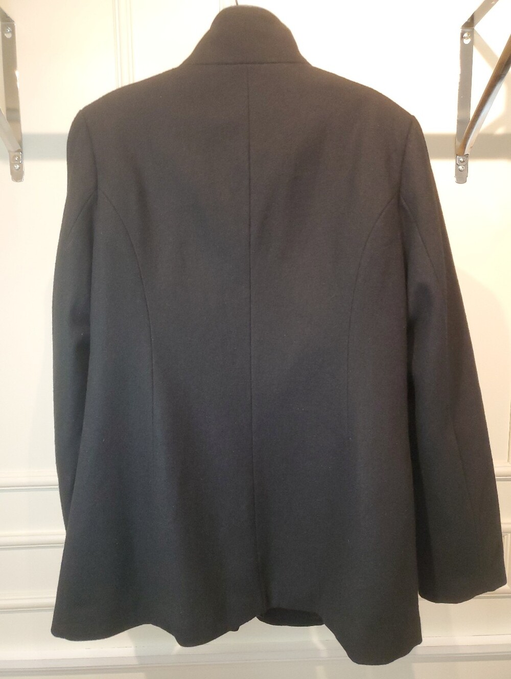Braetan Black Wool Blend Funnel Neck Coat with Piping Accent Women's Large - Picture 4 of 7
